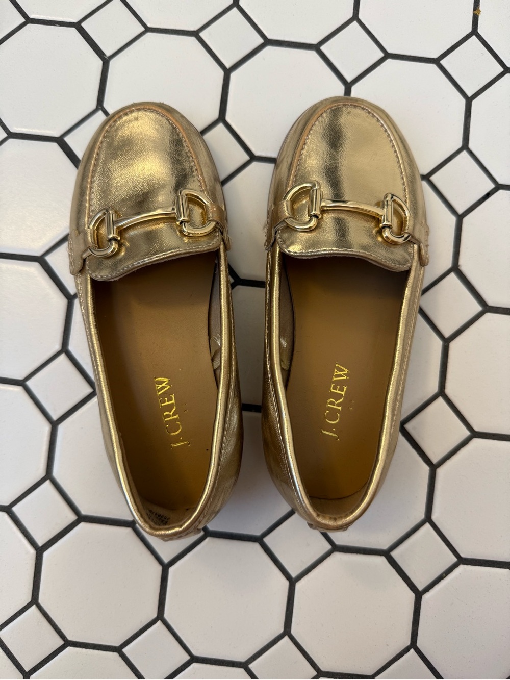 J. Crew Kids Metallic Gold Loafers with Bit Detail
